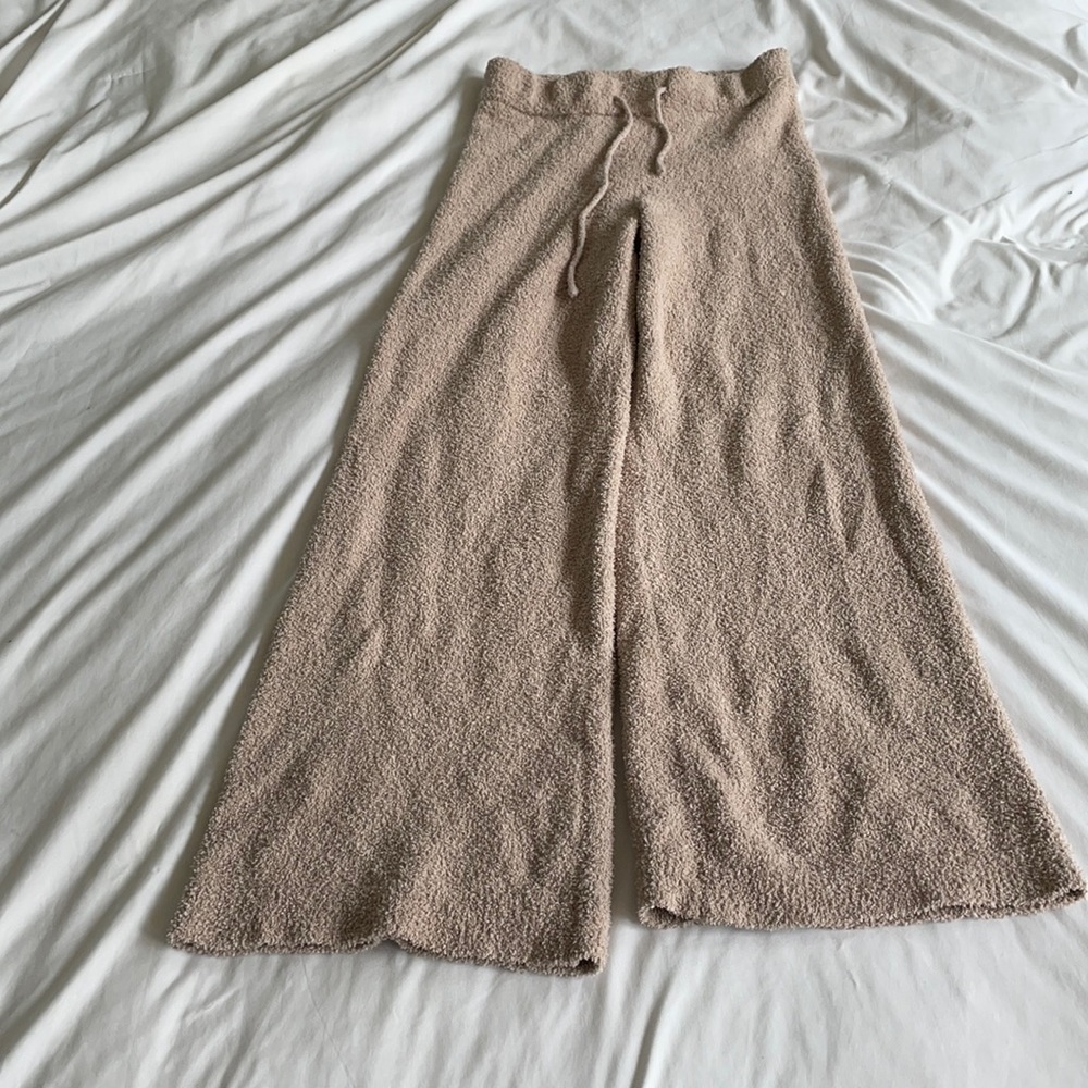 Cream plush wide leg pants